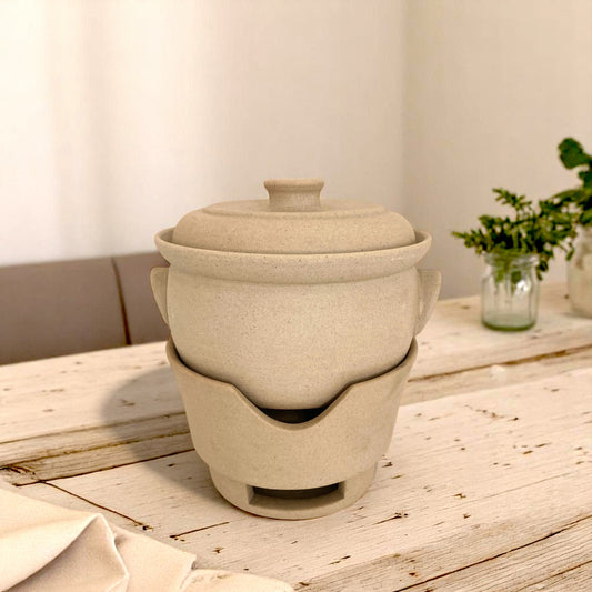 セラドン焼き　土鍋コンロセット　取手付き　　
