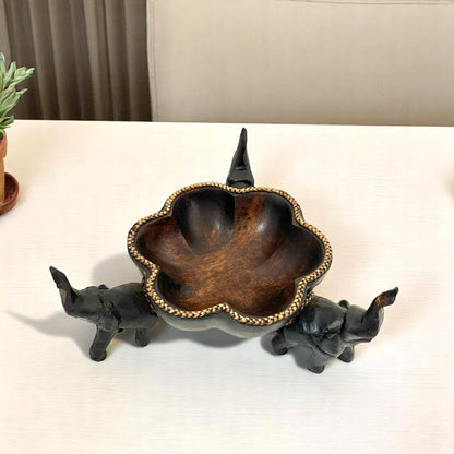 ゾウ木彫りオブジェクト(小) 　ハンドメイド　フラワーウッド