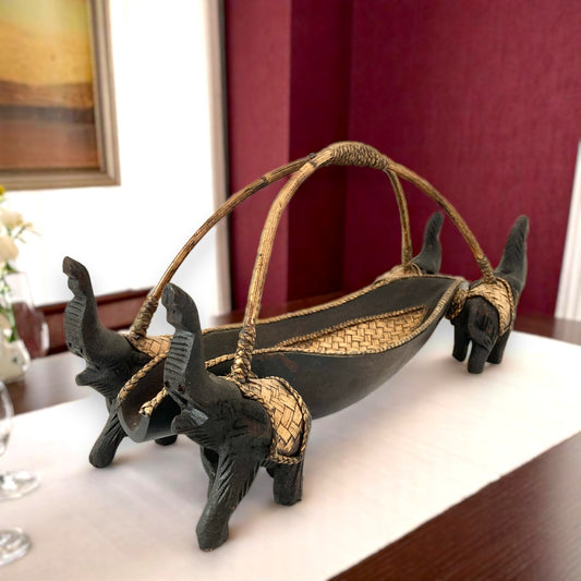 ゾウ木彫りワインラック　ハンドメイド　スタンドアップ