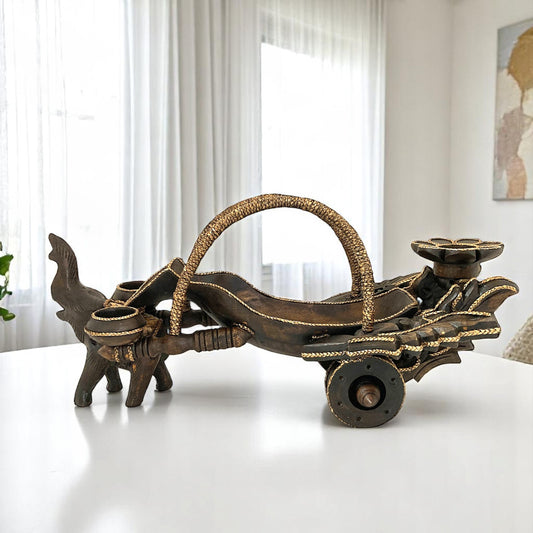 ゾウ木彫りワインラック　ハンドメイド　フラワー車