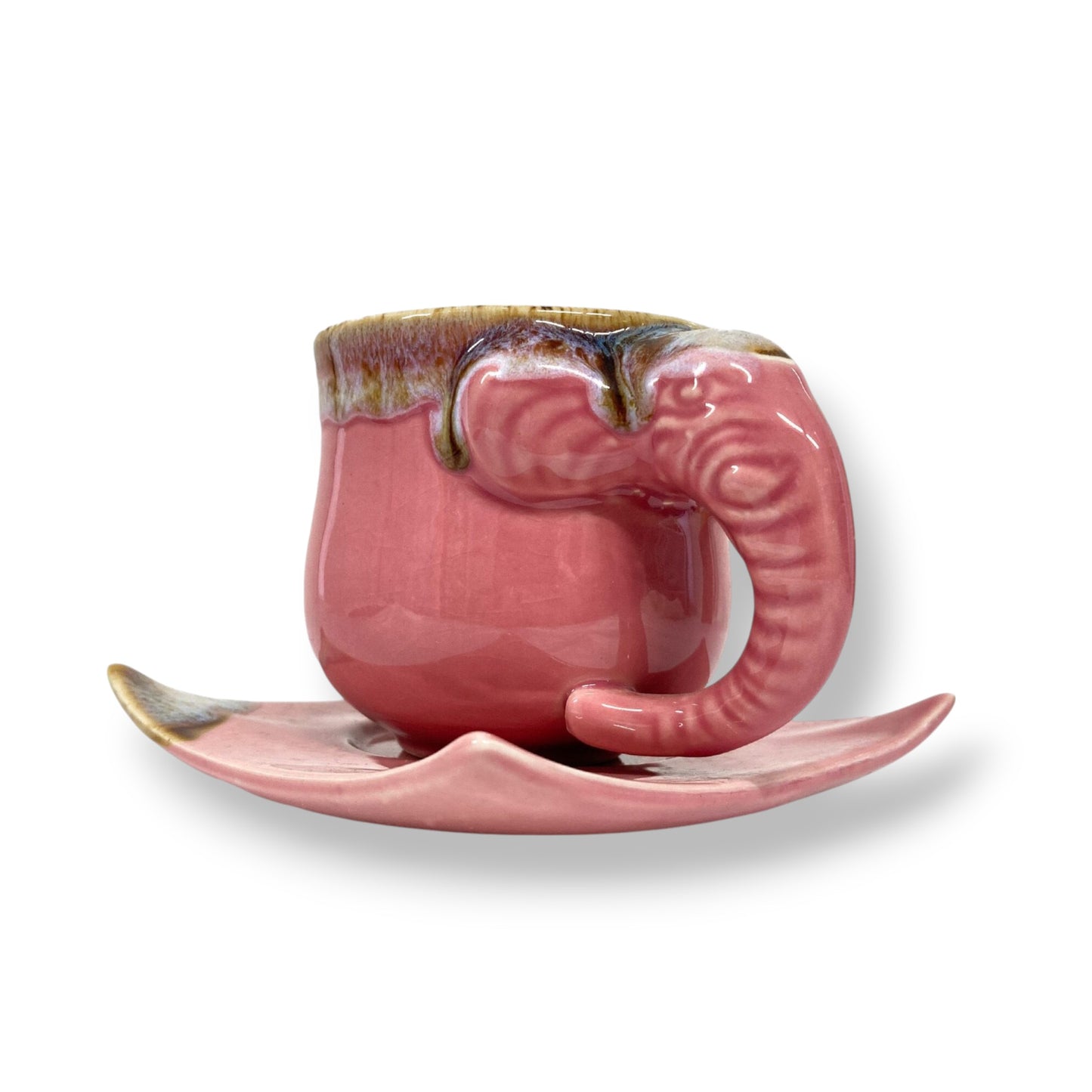 ゾウのカップ＆ソーサー　アジアン陶器　ピンク